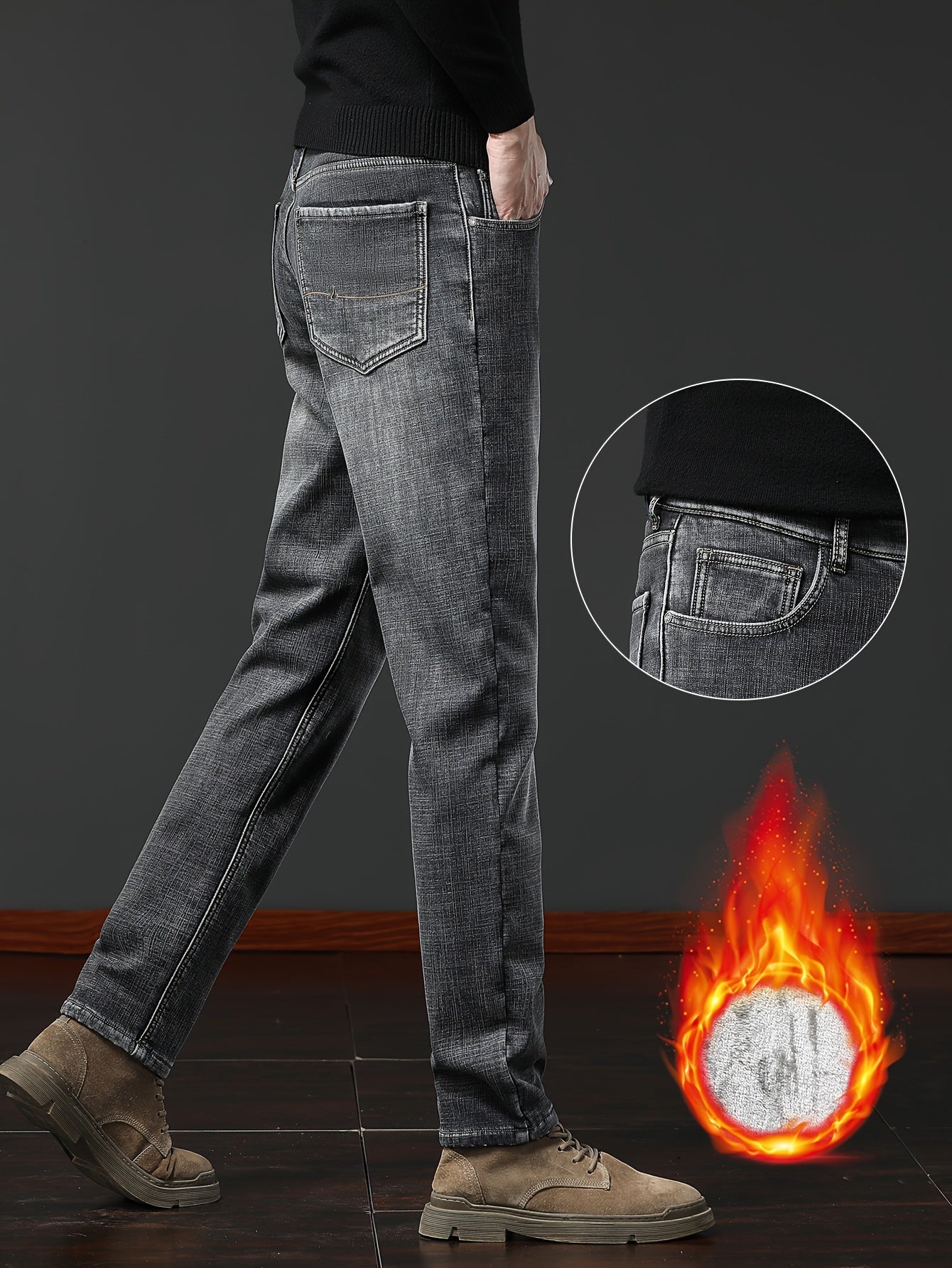 Thermo Jeans Herren gefüttert Winterhose Grau / Dunkelblau