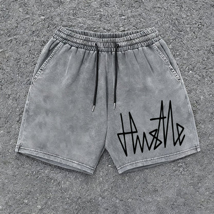 Męskie szorty streetwear z nadrukiem „Hustle” – luźne szorty dresowe na co dzień i na czas wolny