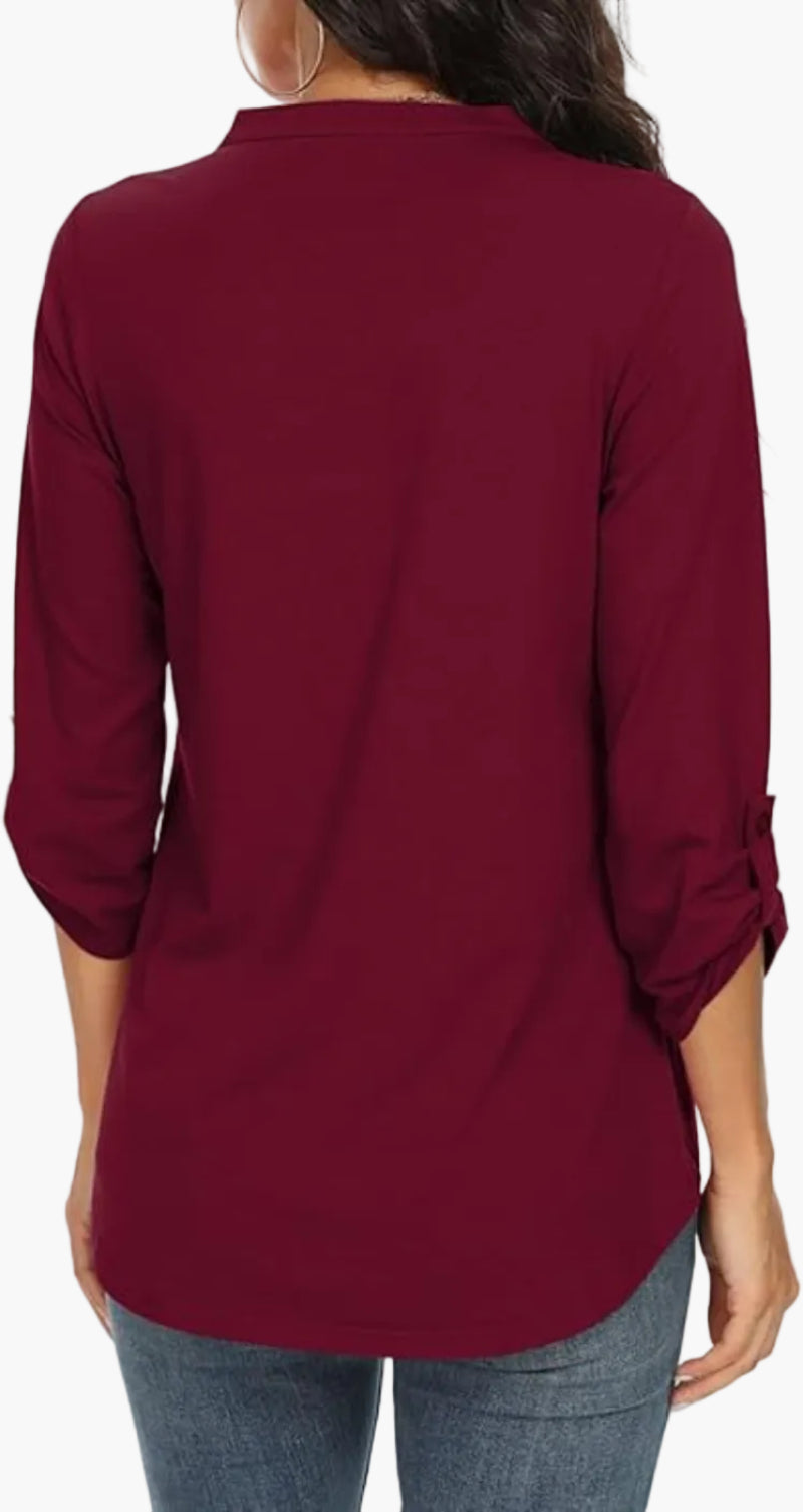 Blusa túnica elegante y suelta para mujer con manga 3/4 para oficina y diario