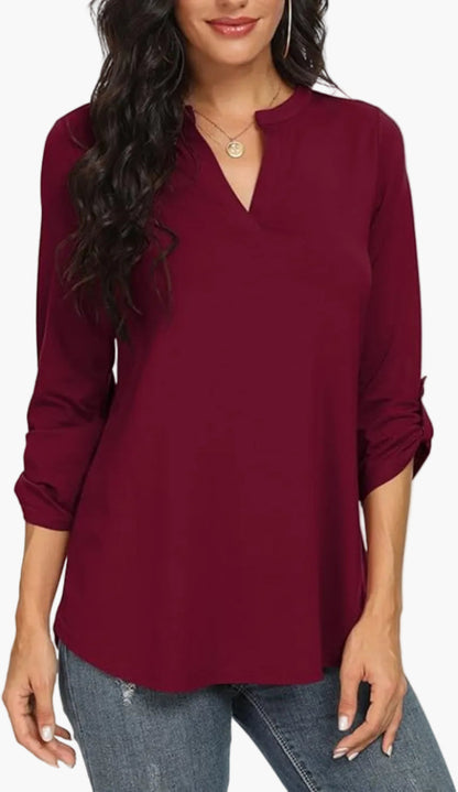 Blusa túnica elegante y suelta para mujer con manga 3/4 para oficina y diario