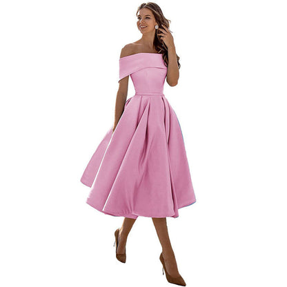 Michelle – Casual strapless satijnen feestjurk