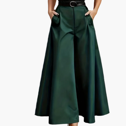 Pantaloni palazzo donna eleganti a vita alta con gamba ampia e cintura – Moda business e tempo libero di stile