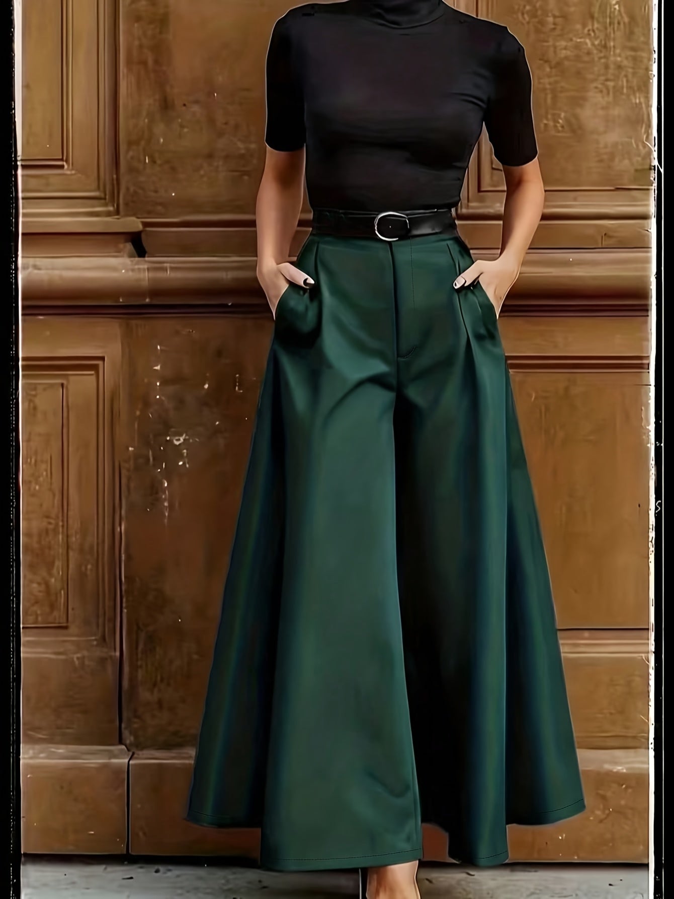 Pantalones Palazzo de pierna ancha para mujer para oficina y ocasiones elegantes – Pantalones de talle alto con estilo y carácter