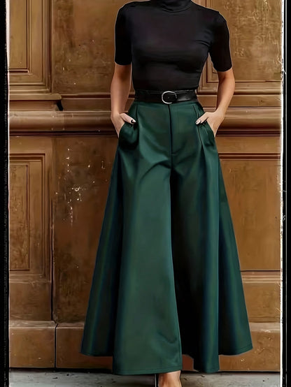 Pantalones Palazzo de pierna ancha para mujer para oficina y ocasiones elegantes – Pantalones de talle alto con estilo y carácter