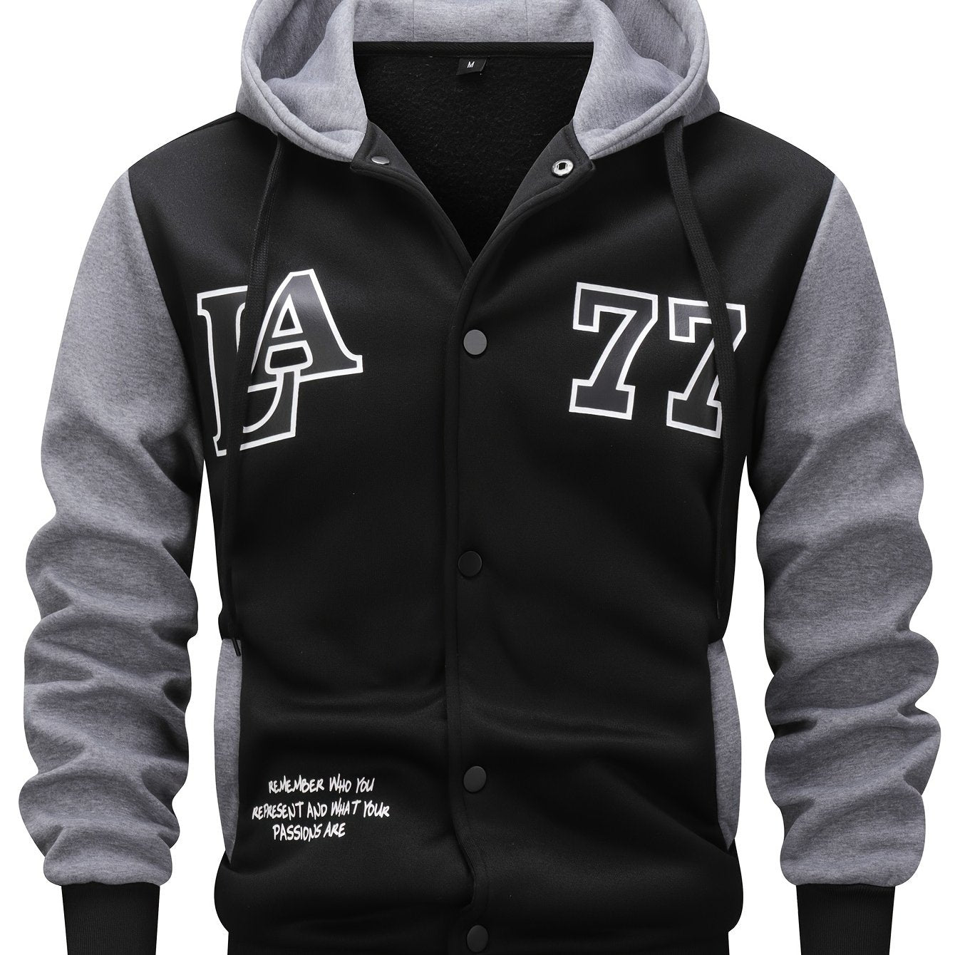 Herren Kapuzenjacke College-Stil Schwarz Grau mit "LA 77" Aufdruck