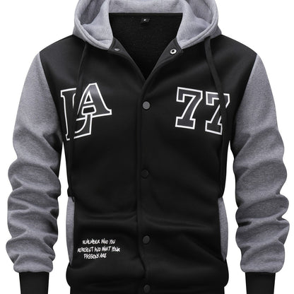 Herren Kapuzenjacke College-Stil Schwarz Grau mit "LA 77" Aufdruck
