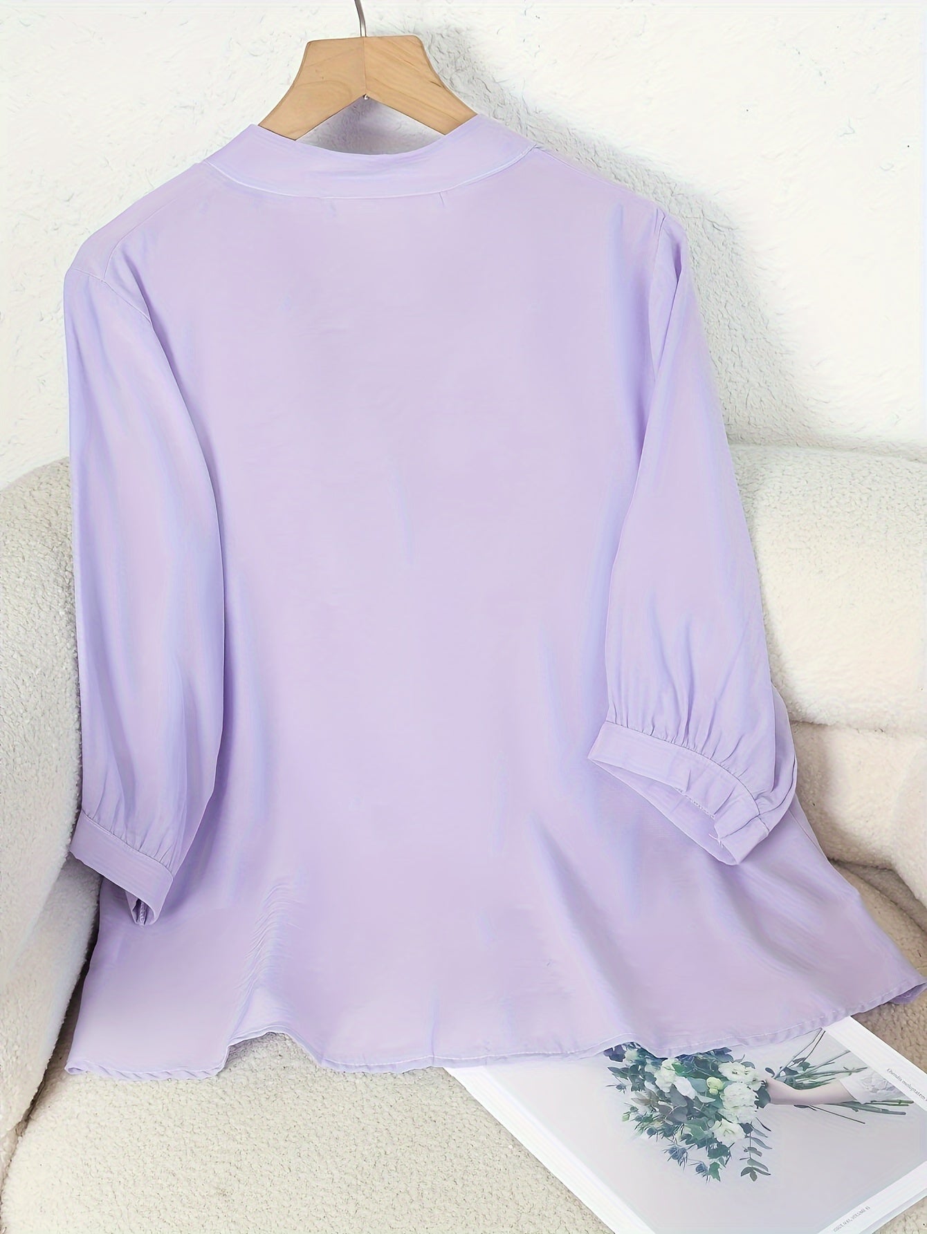 Blusa elegante da donna con ricamo e collo alla coreana – Camicia estiva casual