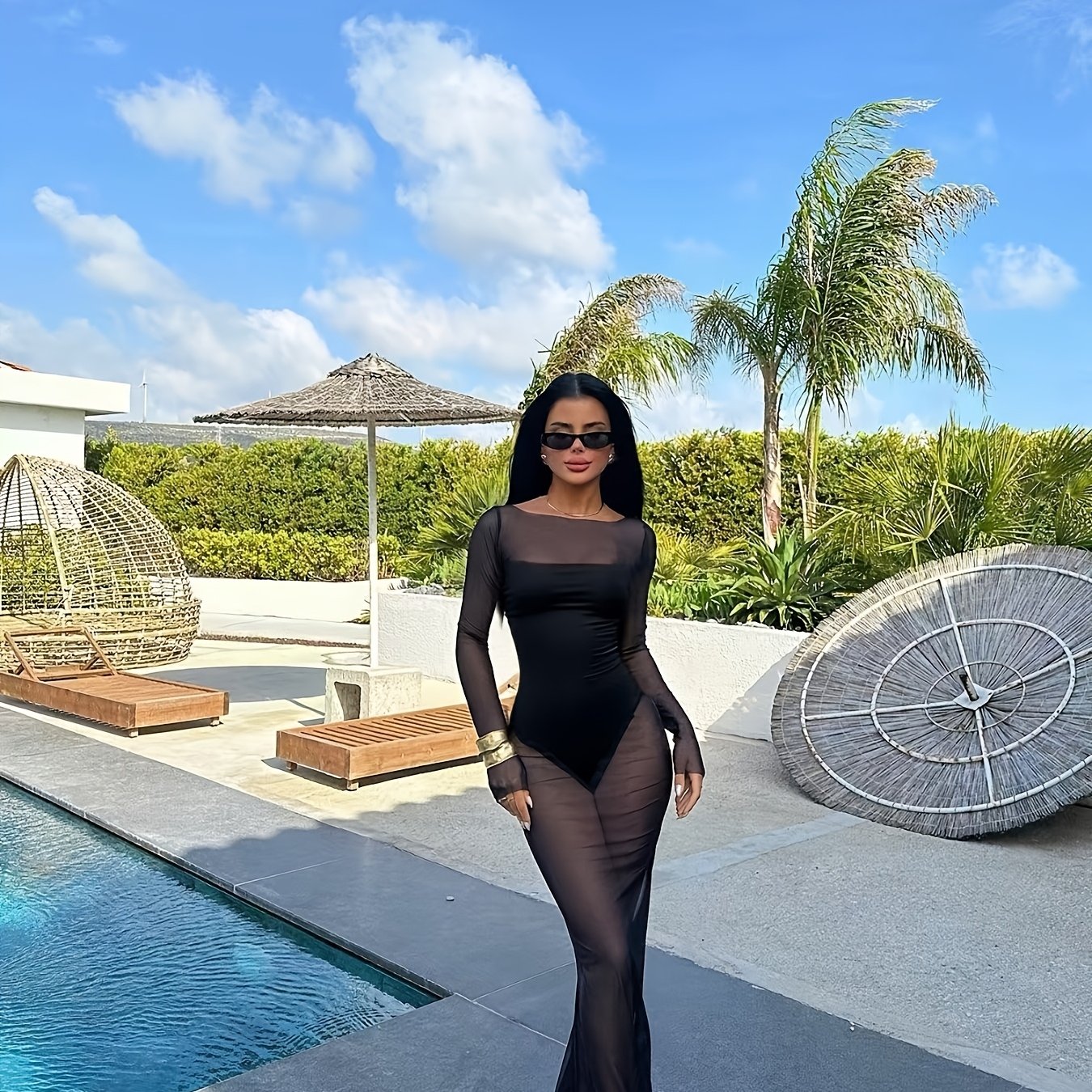 Dame maxikjole strand cover-up elegant figursyet feriemode