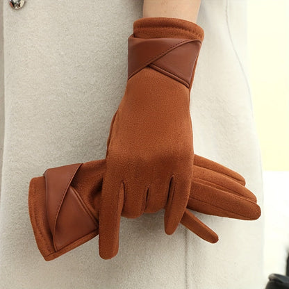 Damen Handschuhe Braun mit Manschetten-Design Elegante Winter-Accessoires