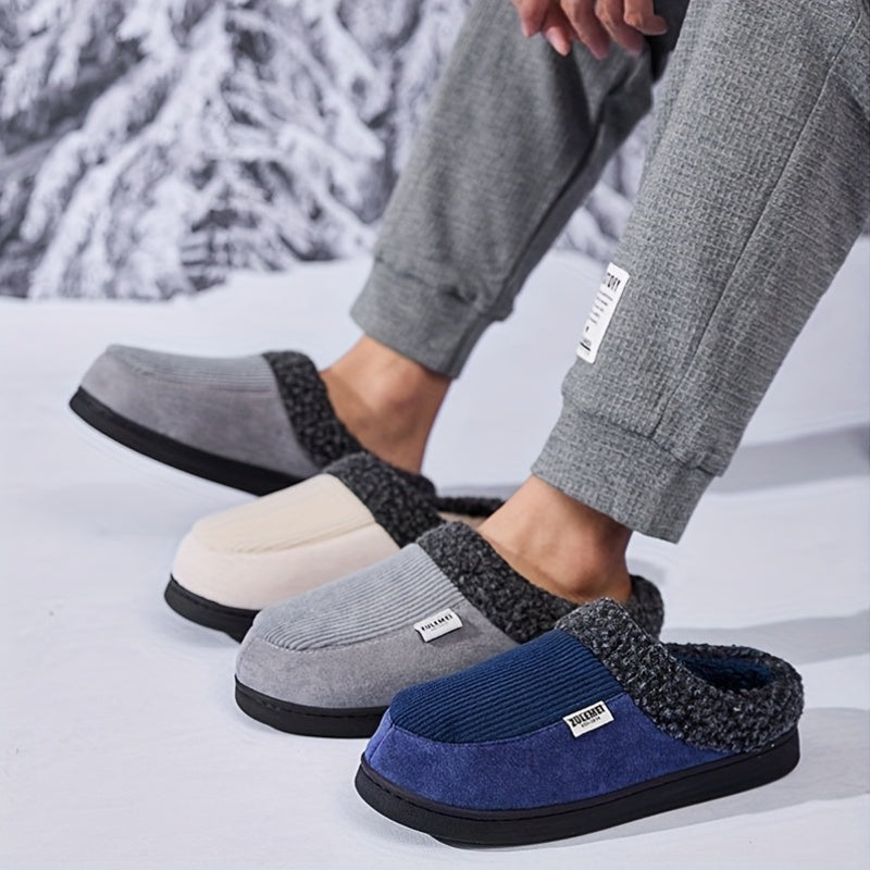 Unisex winterslippers grijs, geribbeld, met pluche voering en stevige zool