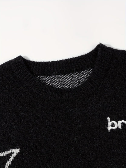 Unisex-striktrøje med stjerner og planetmotiv, rund hals