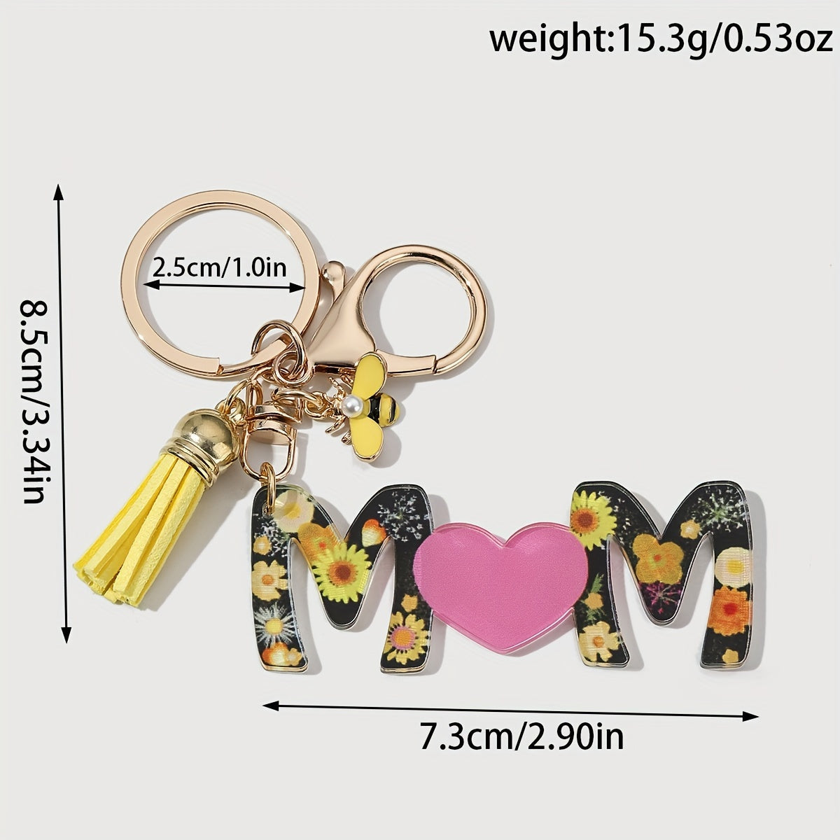 Porte-clés pour femmes – Cadeau de fête des mères à la mode, anneau porte-clés avec cœur et motif floral, accessoire élégant