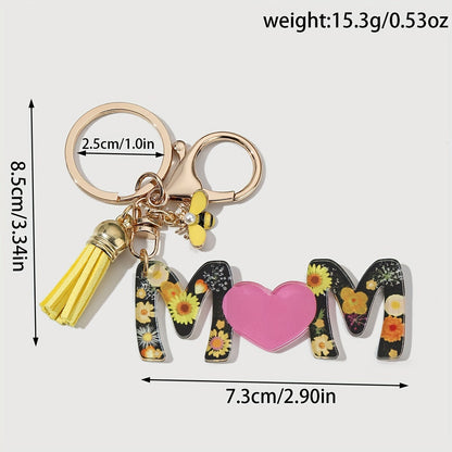 Porte-clés pour femmes – Cadeau de fête des mères à la mode, anneau porte-clés avec cœur et motif floral, accessoire élégant