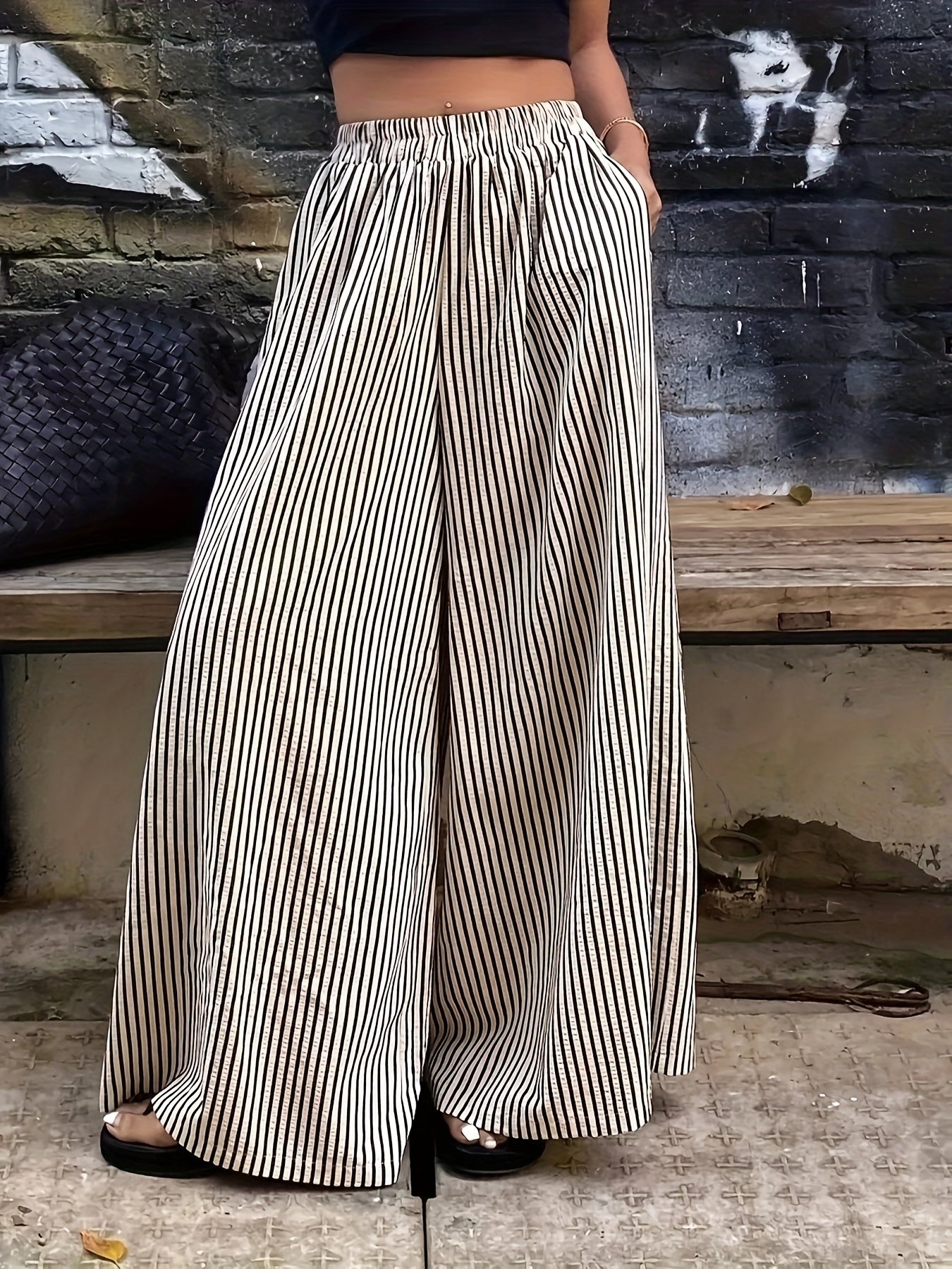 Damskie szerokie spodnie w paski Eleganckie na co dzień Wiosna/Lato