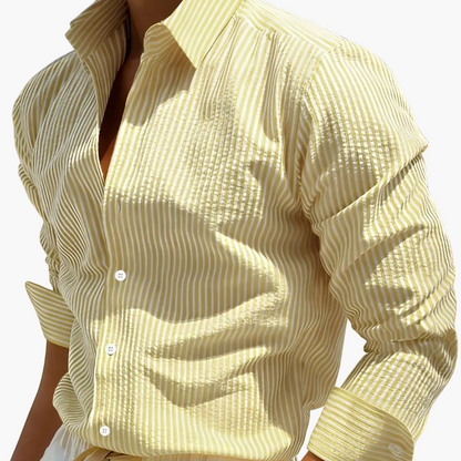Camicia uomo business casual a righe – Camicia classica a maniche lunghe per ufficio e spiaggia