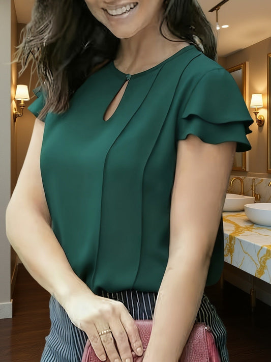 Dame Elegant volangbluse for kontor og fritid – Kortermet, moderne, ideell for uteliv