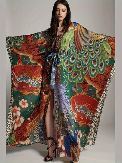 Damen Luxus Kaftan Kimono mit Maxilänge und opulentem orientalischen Muster – Perfekt für Resort und Abendmode