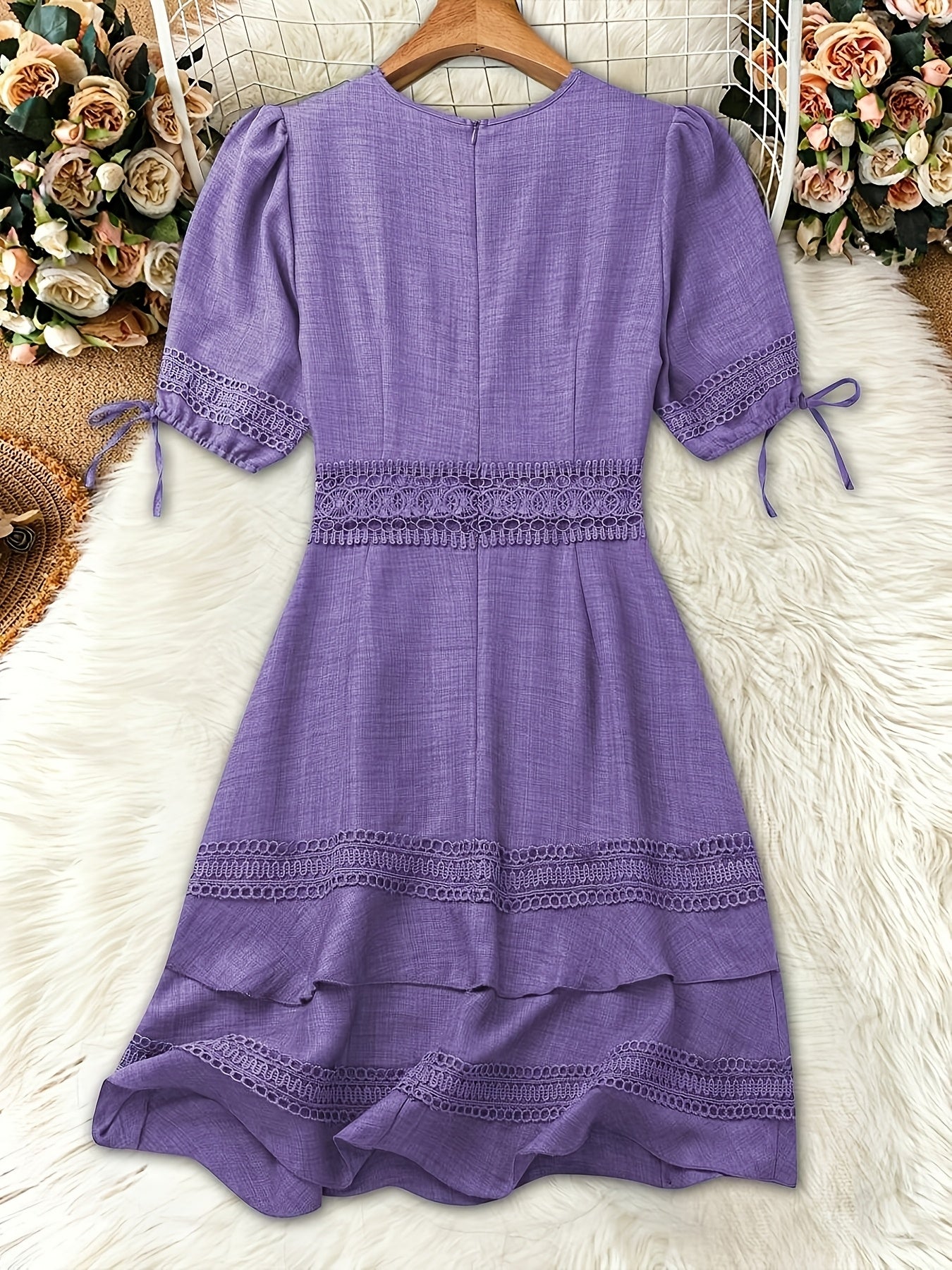 Damen Kleid Elegant mit Spitze und V-Ausschnitt – Perfekt für Frühling und Herbst, Freizeit & Alltag