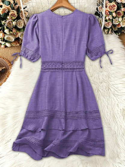 Damen Kleid Elegant mit Spitze und V-Ausschnitt – Perfekt für Frühling und Herbst, Freizeit & Alltag