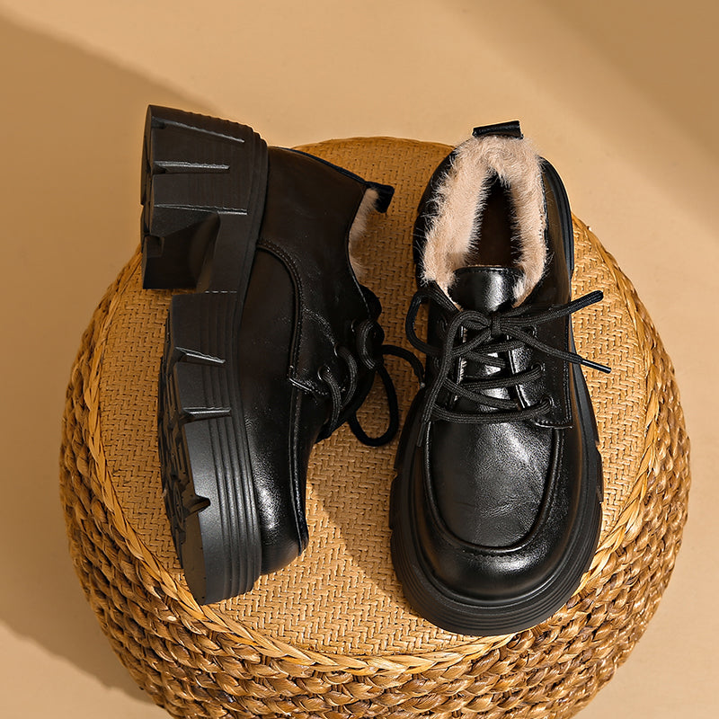 Damen Plateau Schnürschuhe mit Futter, klobiger Sohle und Schnürung