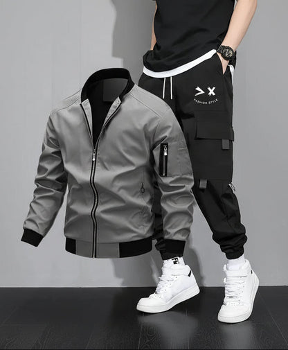 Set streetwear uomo – Giacca bomber e pantaloni cargo per tempo libero e uso quotidiano