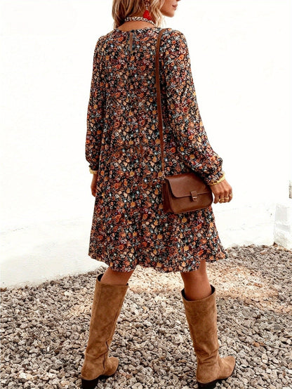 Damen Freizeitkleid mit Blumenmuster und Rüschen – Lockeres, modisches Kleid für Frühling und Sommer