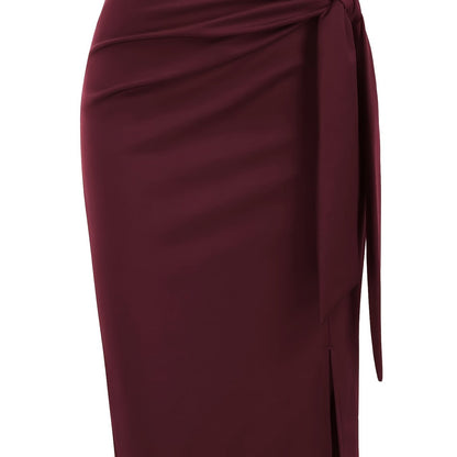 Gonna midi elegante da donna con dettaglio nodo e spacco – Perfetta per ufficio ed eventi