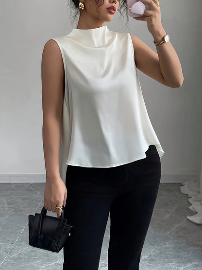 Blusa elegante sin mangas para mujer con cuello cascada para oficina y eventos nocturnos