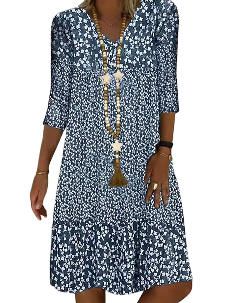 Abito estivo da donna stile principessa con motivo floreale, maniche 3/4, abito midi casual, comodo e alla moda
