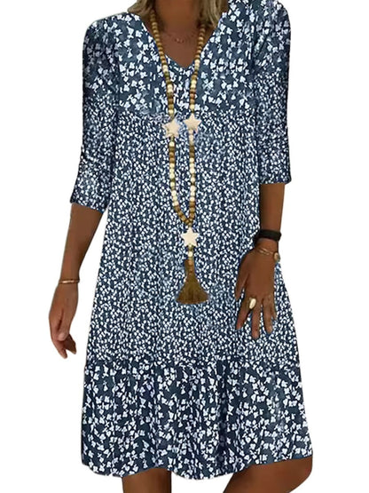 Abito estivo da donna stile principessa con motivo floreale, maniche 3/4, abito midi casual, comodo e alla moda