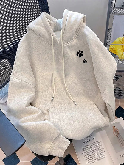 Unisex Kapuzenpullover Hellgrau mit Katze und Augen Print