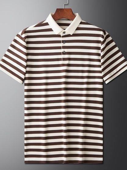 Męska koszulka polo z klasycznym wzorem w paski – krótki rękaw, elegancki styl casualowy