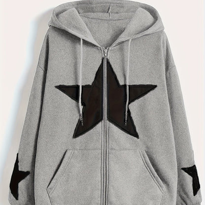Kapuzenjacke mit Reißverschluss und Sternapplikationen – Lässiger Unisex Hoodie