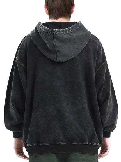 Unisex Kapuzenpullover Oversize Washed Dunkelgrau