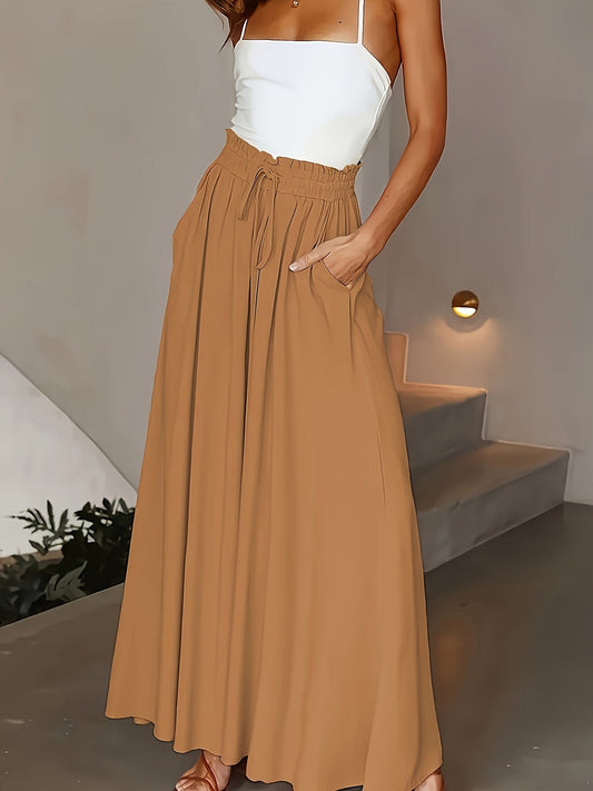 Dame maxinederdel med høj talje og vide ben – Elegant fritidslook til forår og sommer