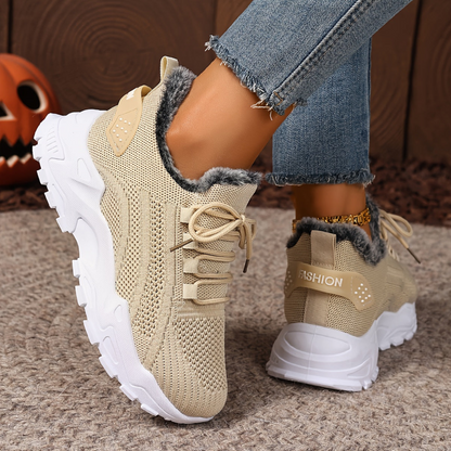 Damen Sneaker mit Fellfutter, Profilsohle und Schnürung