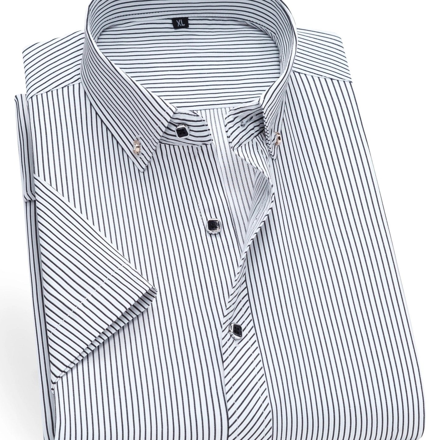 Camicia da uomo a maniche corte business con classiche righe e colletto moderno – Elegante outfit casual e da ufficio