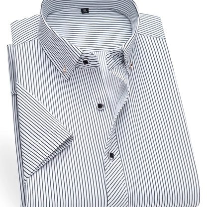 Camicia da uomo a maniche corte business con classiche righe e colletto moderno – Elegante outfit casual e da ufficio