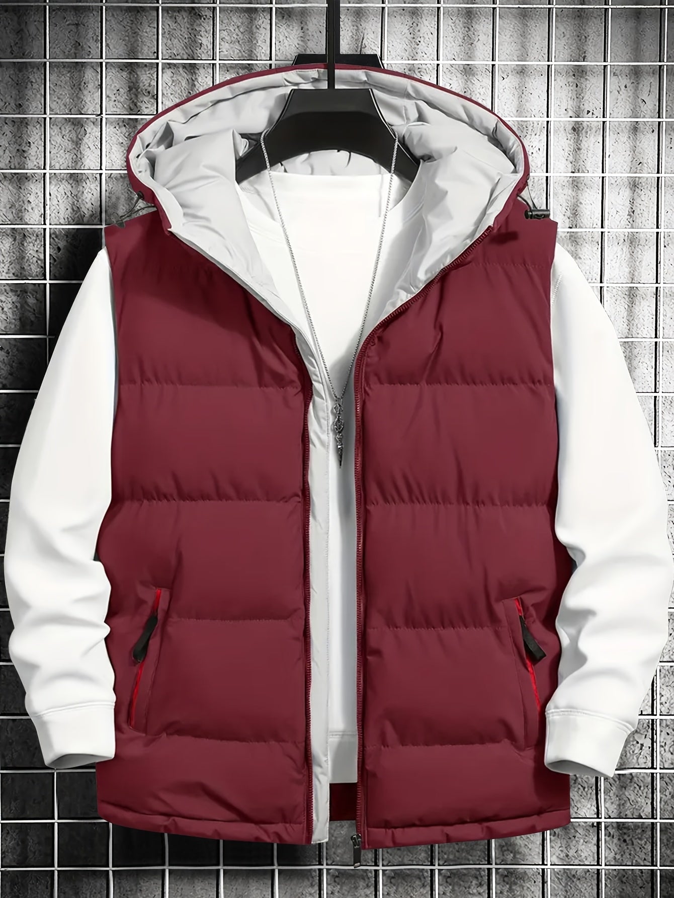 Herren Puffer-Weste mit Kapuze, gesteppt, schwarz