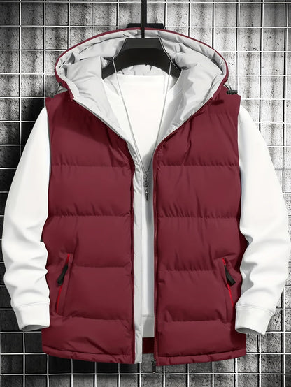 Herren Puffer-Weste mit Kapuze, gesteppt, schwarz