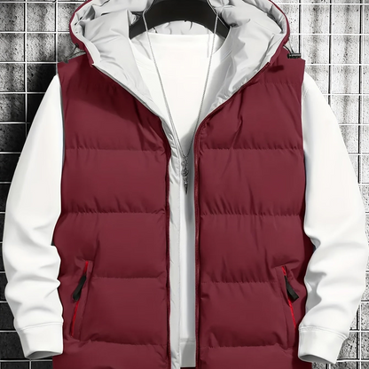 Herren Puffer-Weste mit Kapuze, gesteppt, schwarz