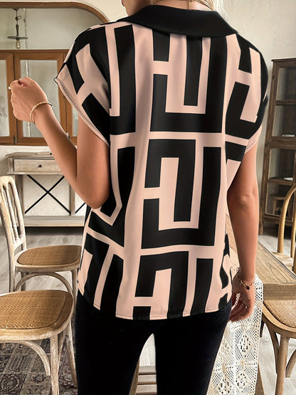Damen Bluse mit grafischem Muster und V-Ausschnitt – Eleganter Business- und Freizeitstil