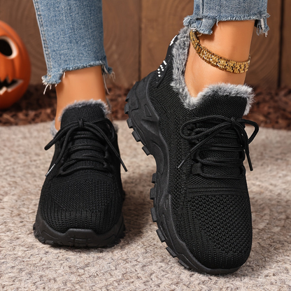 Damen Sneaker mit Fellfutter, Profilsohle und Schnürung