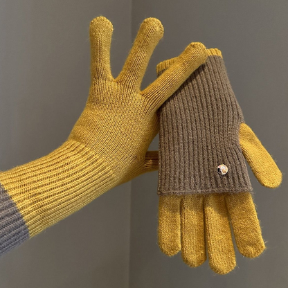 Strickhandschuhe mit abnehmbaren Fäustling-Aufsatz Beige Grau Zweifarbig