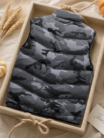 Gilet trapuntato mimetico da uomo con collo alto – gilet imbottito da outdoor