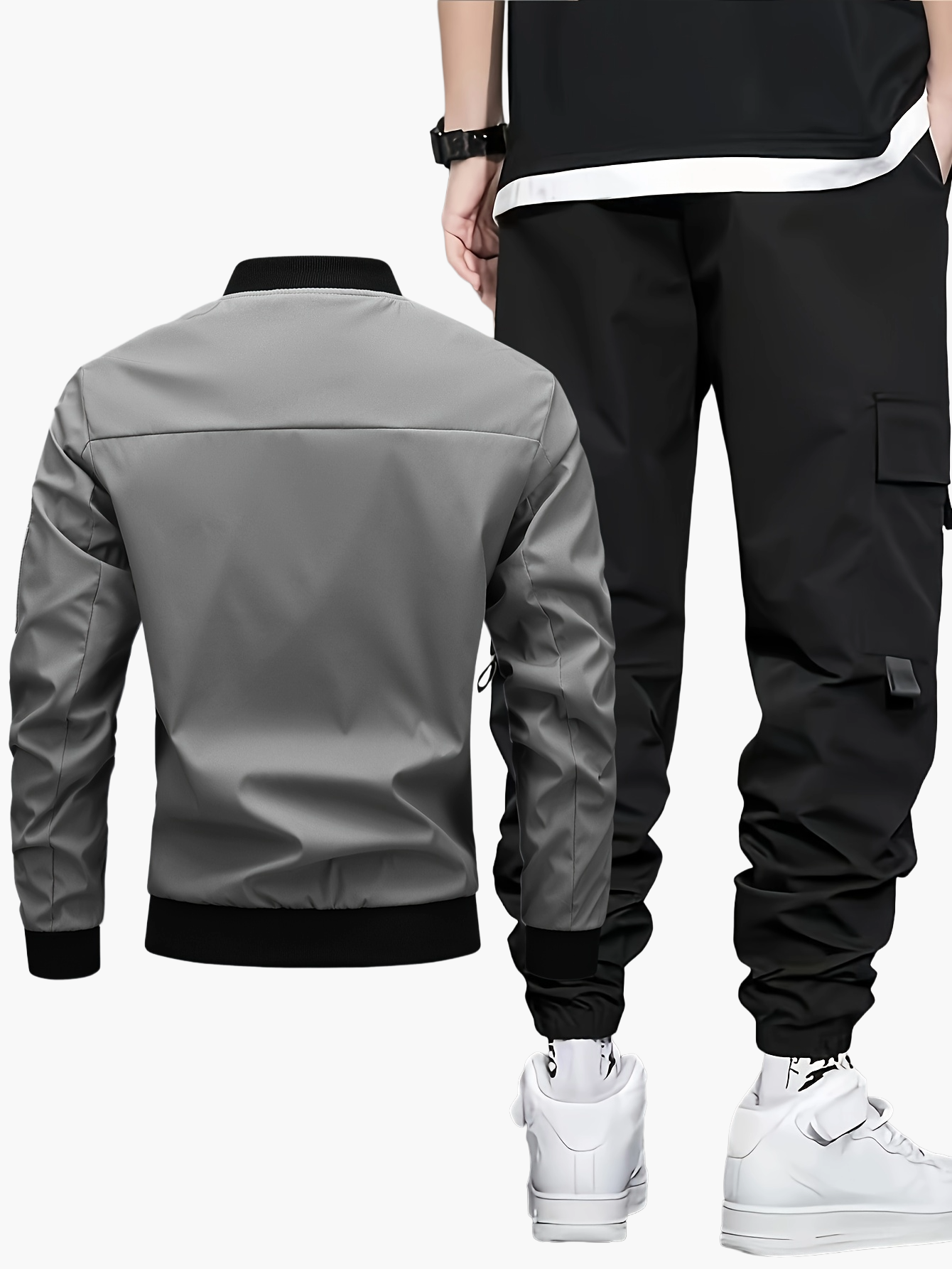 Set streetwear uomo – Giacca bomber e pantaloni cargo per tempo libero e uso quotidiano