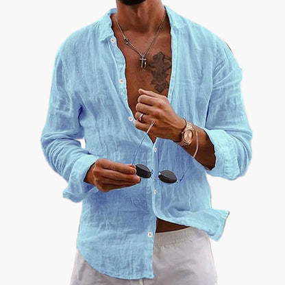 Chemise décontractée avec col revers pour hommes – Chemise manches longues décontractée pour tous les jours et vacances