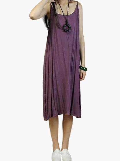 Robe d'été décontractée grande taille femme – Robe à bretelles ample, sans manches, casual, élégante