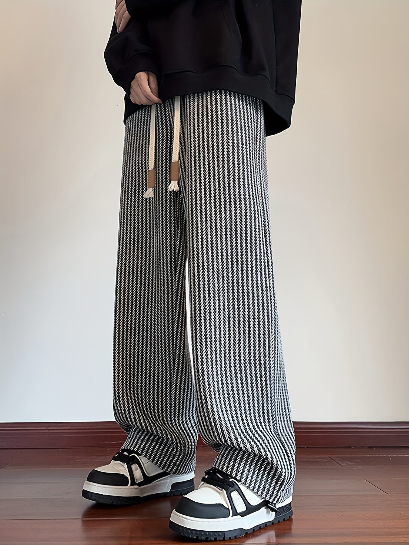 Herre Lige Skåret Fritidshose med Zigzag-mønster – Streetstyle Afslappet