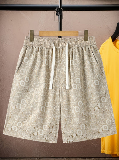 Shorts pour hommes avec motif jacquard de roses – à la mode, décontractés, idéaux pour les loisirs et l'été